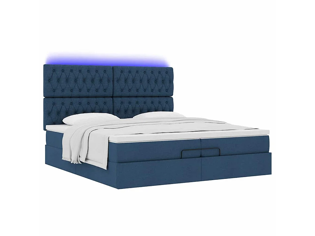 Ottoman bed met matrassen en LED's 200x200cm stof blauw