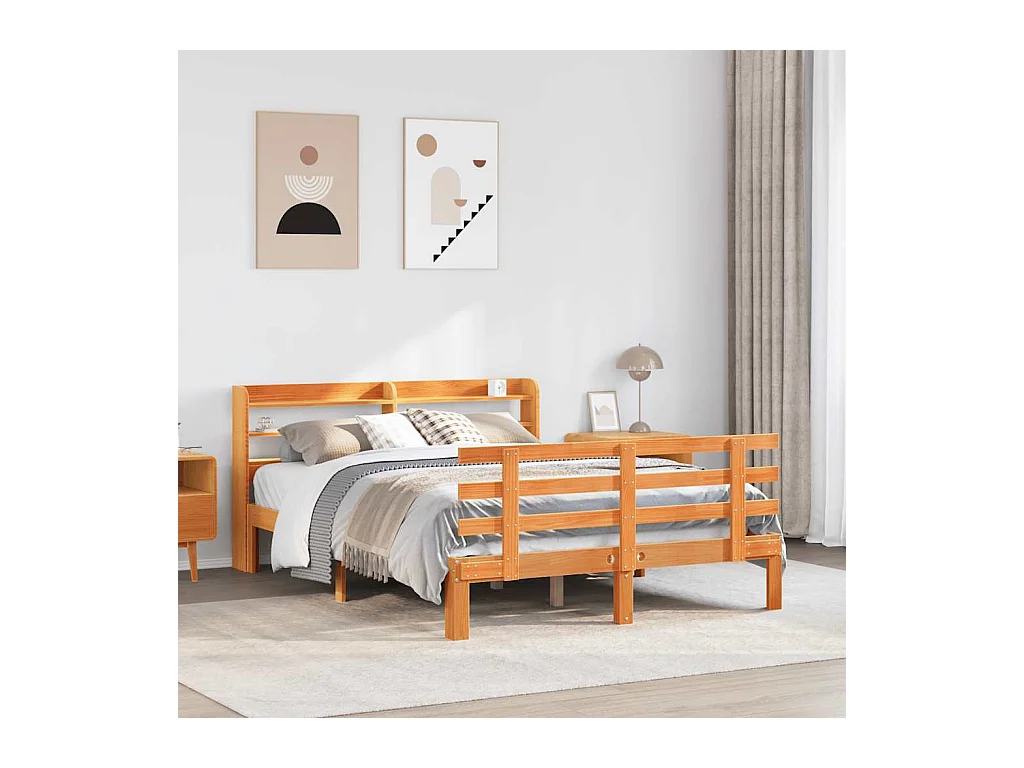 Cadre de lit et tête de lit sans matelas cire marron 150x200 cm
