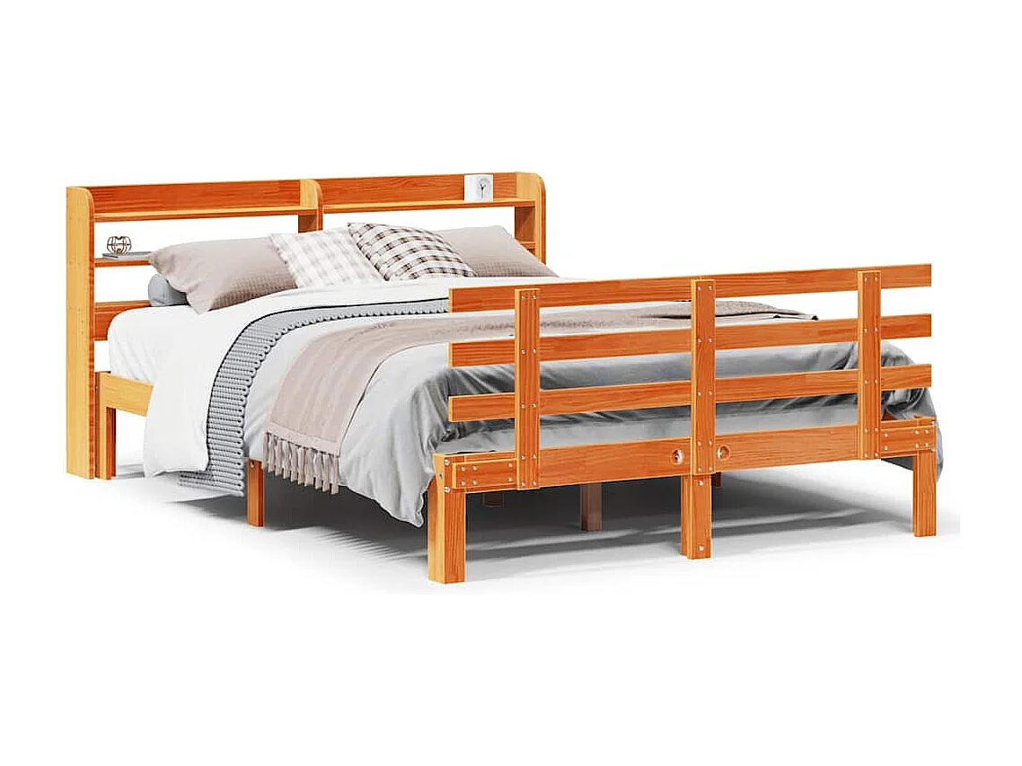 Estrutura cama c/ cabeceira 150x200cm pinho maciço castanho-mel