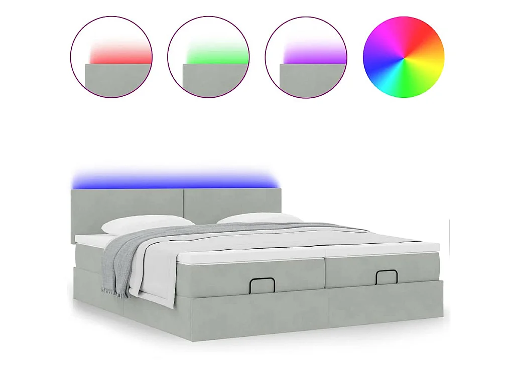 Ottoman bed met matrassen en LED's 200x200cm fluweel lichtgrijs