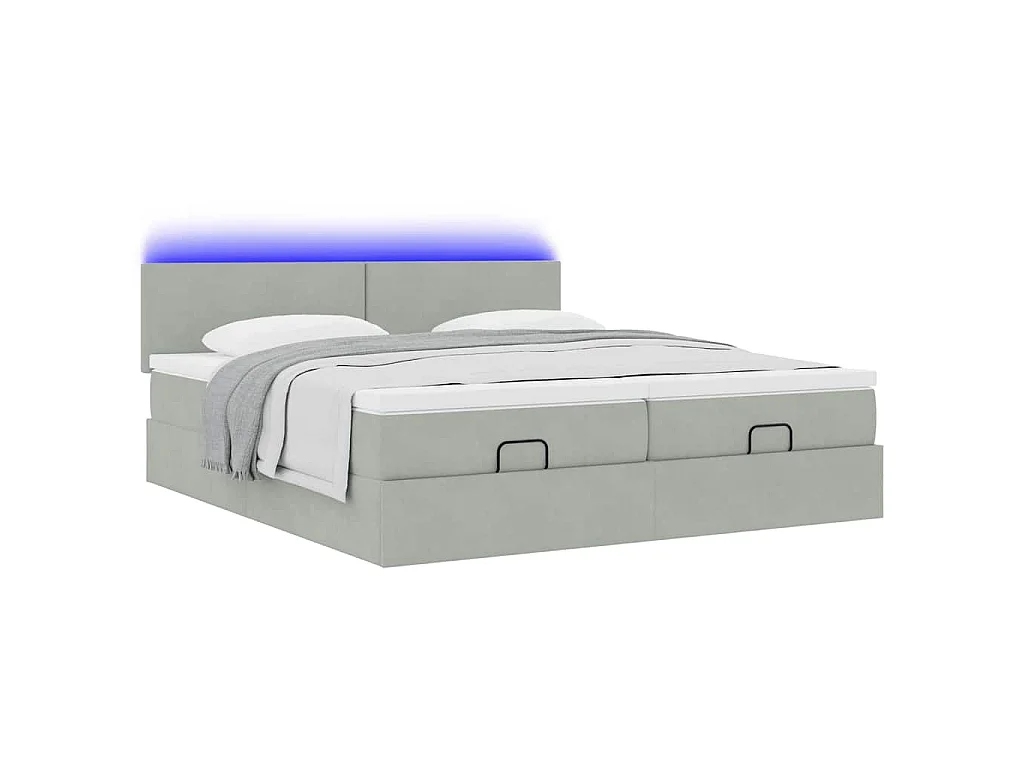 Ottoman bed met matrassen en LED's 200x200cm fluweel lichtgrijs