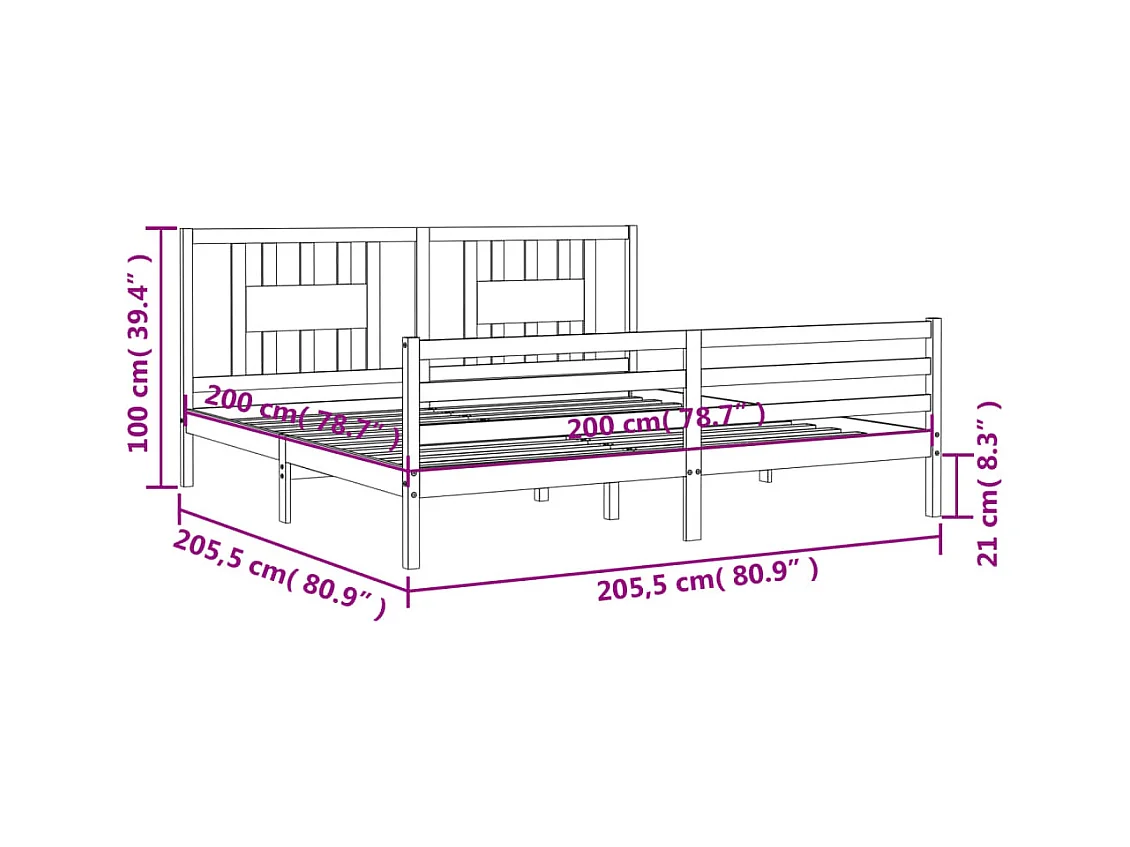Massivholzbett mit Kopfteil 200x200 cm