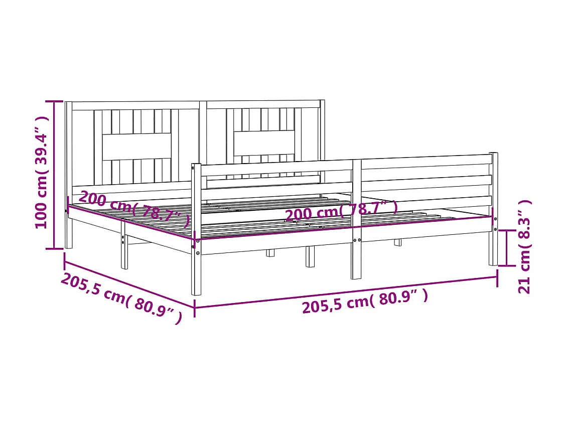 Cadre de lit sans matelas 200x200 cm bois massif