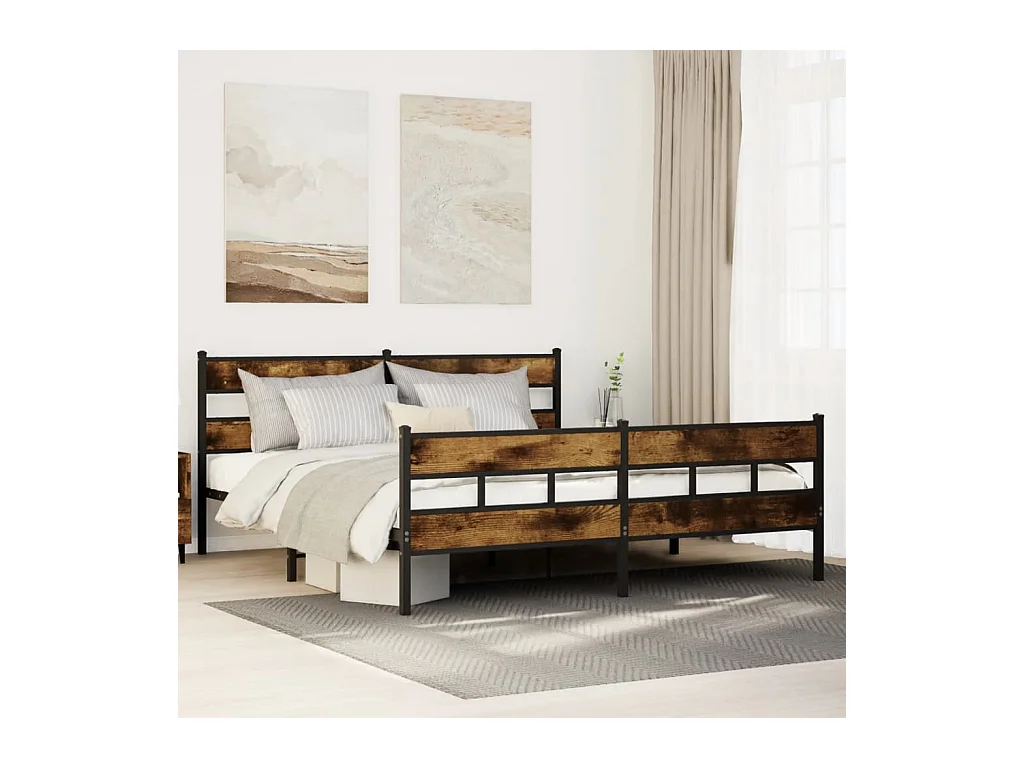 Cadre de lit en métal sans matelas chêne fumé 193x203 cm