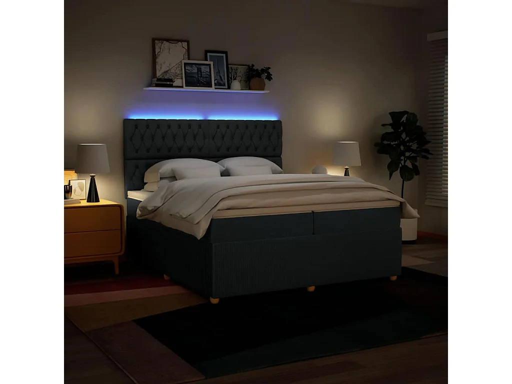 Boxspring met matras stof blauw 200x200 cm