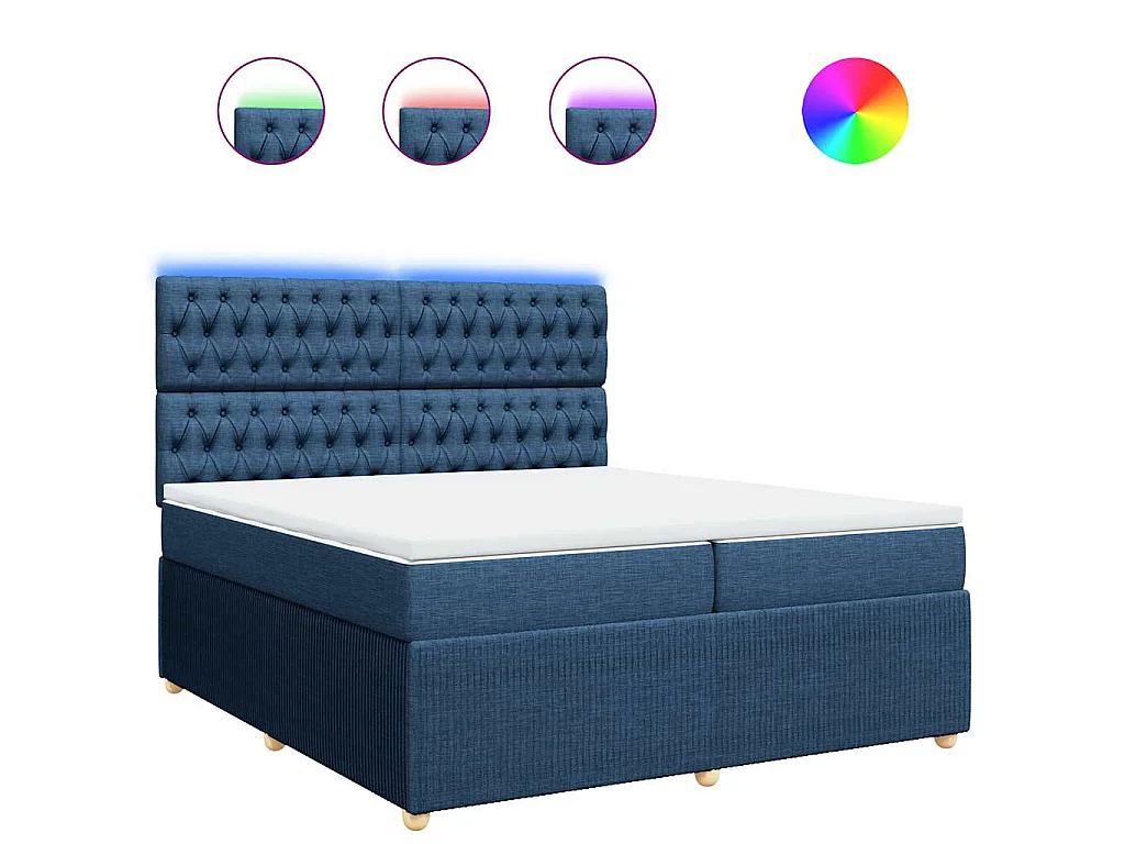 Cama com molas/colchão 200x200 cm tecido azul