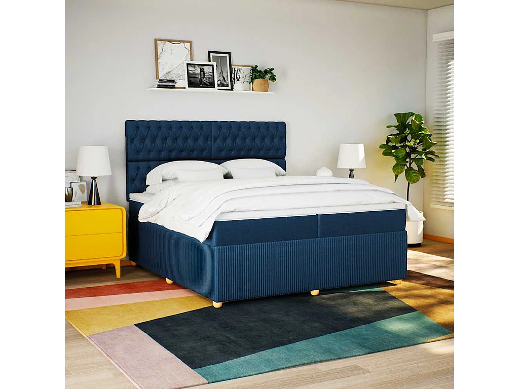 Cama com molas/colchão 200x200 cm tecido azul