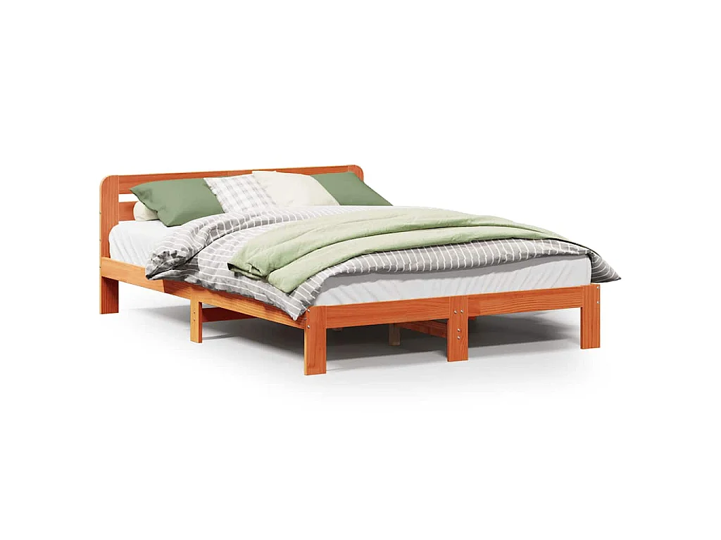 Cama sin colchón madera maciza pino marrón cera 150x200 cm