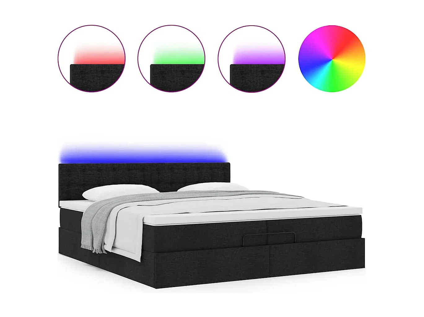Ottoman bed met matrassen en LED's 200x200cm stof zwart