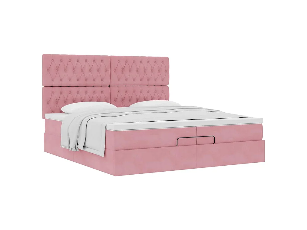 Struttura Letto Pouf con Materassi Rosa 200x200 cm Velluto