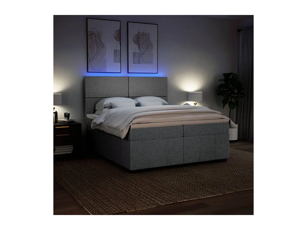 Cama box spring con colchón tela gris claro 200x200 cm