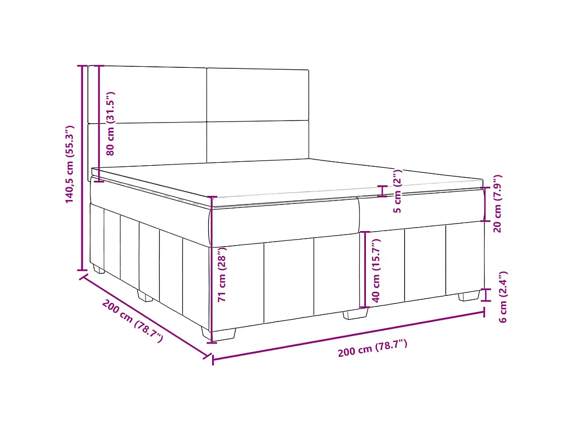 Sommier à lattes de lit avec matelas Gris clair 200x200cm Tissu