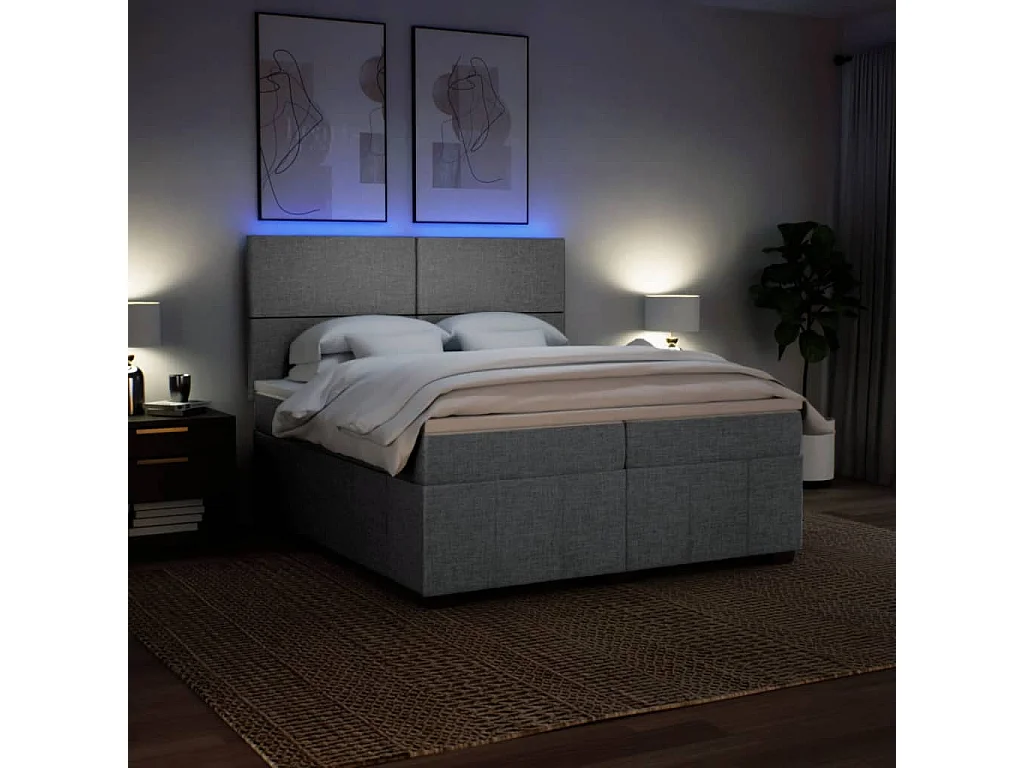 Cama com molas/colchão 200x200 cm tecido cinza-claro