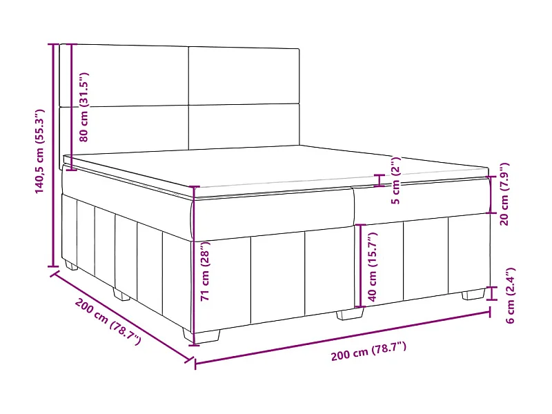 Sommier à lattes de lit avec matelas Gris clair 200x200cm Tissu