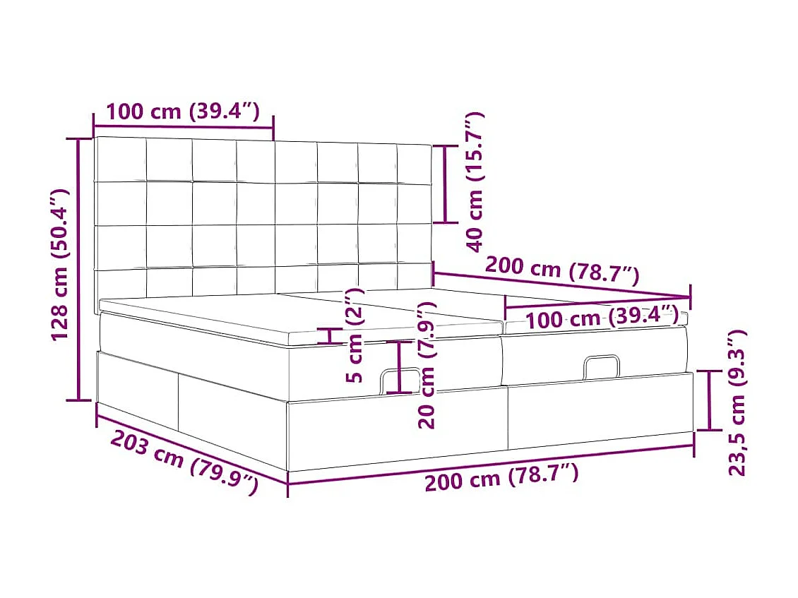 Ottoman bed met matrassen 200x200cm stof lichtgrijs