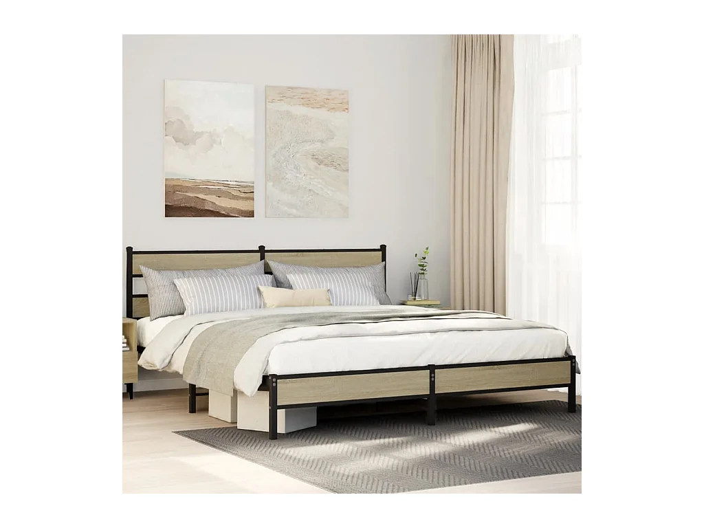 Cadre de lit en métal sans matelas chêne sonoma 200x200 cm