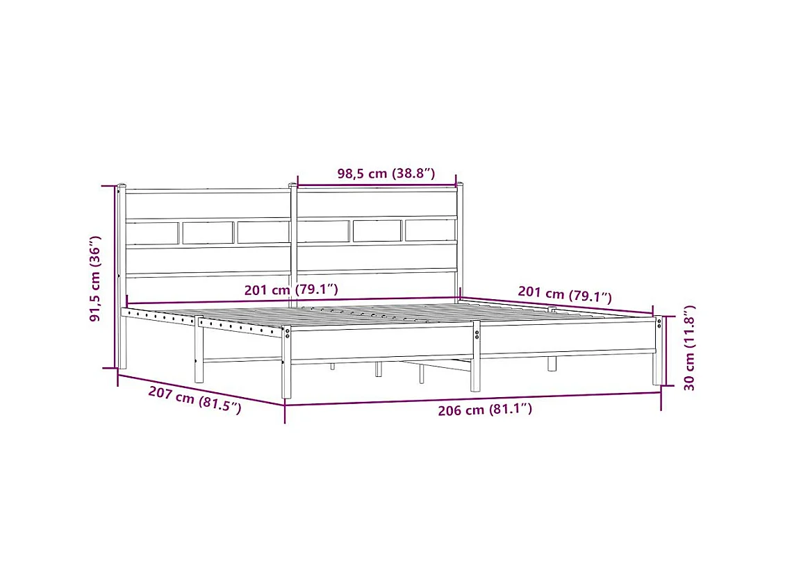 Cadre de lit en métal sans matelas chêne sonoma 200x200 cm
