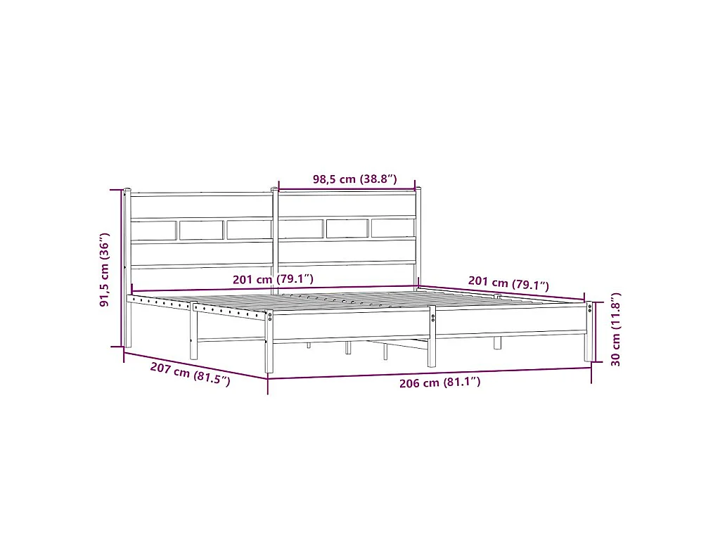 Cadre de lit en métal sans matelas chêne sonoma 200x200 cm