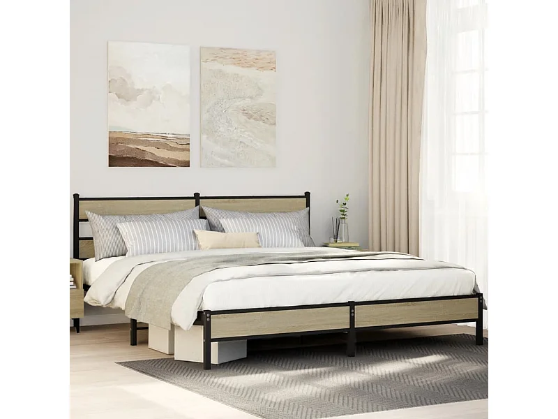 Cadre de lit en métal sans matelas chêne sonoma 200x200 cm