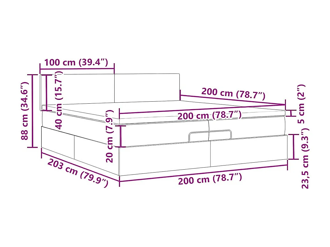 Estrutura de cama otomana com colchão 200x200 cm veludo rosa