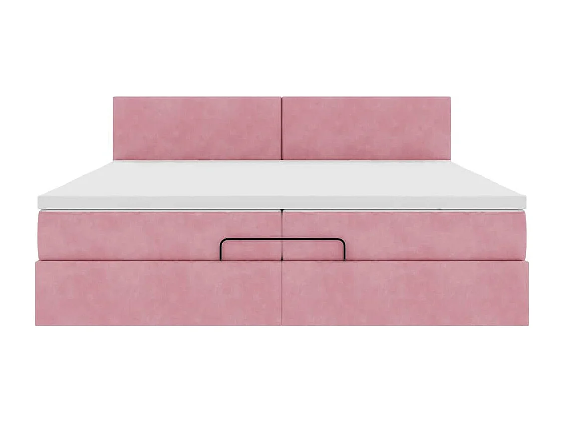 Estrutura de cama otomana com colchão 200x200 cm veludo rosa