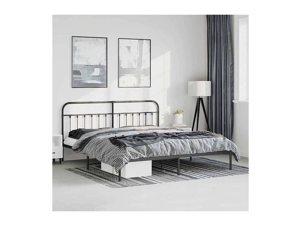Cadre de lit métal sans matelas avec tête de lit noir 193x203cm
