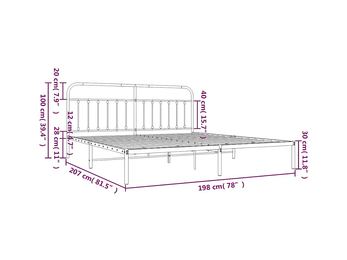 Cadre de lit métal sans matelas avec tête de lit noir 193x203cm