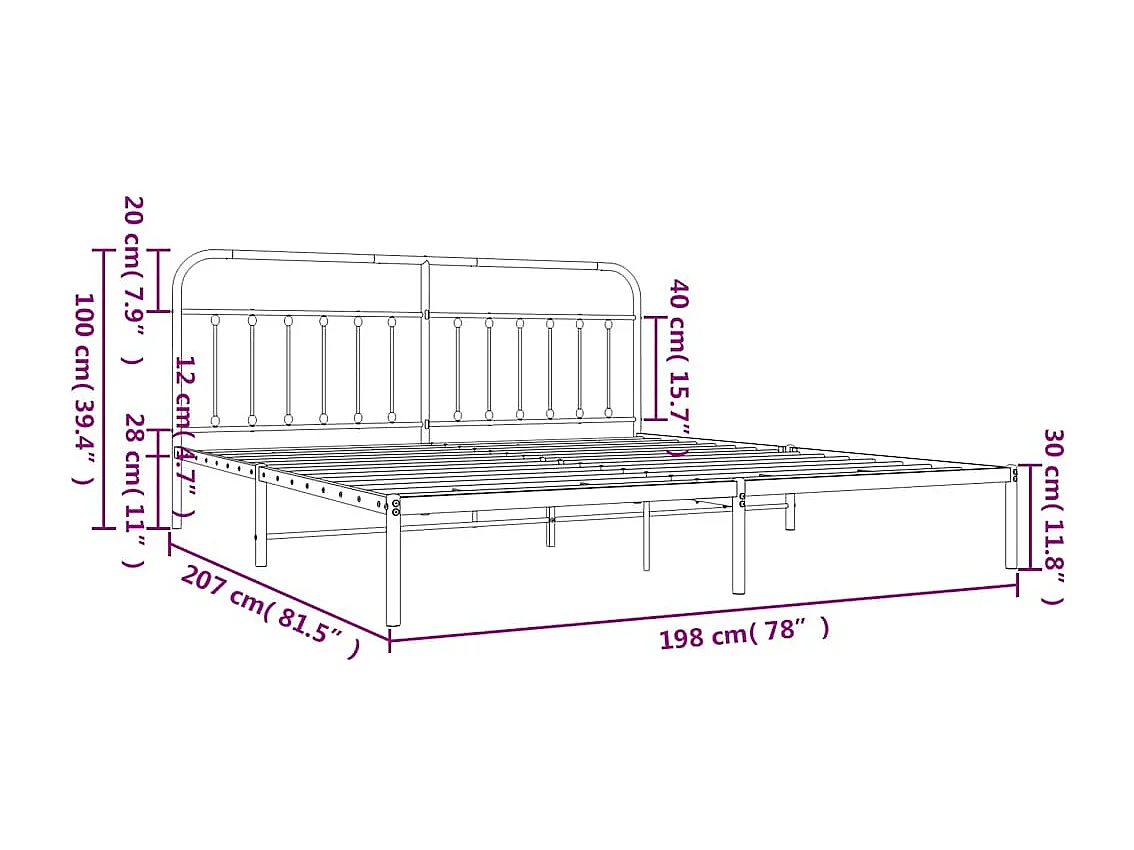 Bedframe met hoofdbord metaal zwart 193x203 cm