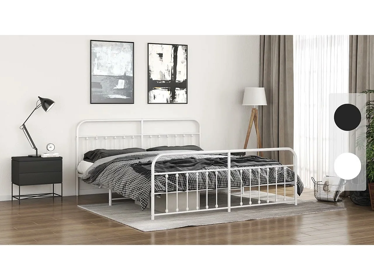 Cadre de lit métal sans matelas avec tête de lit noir 193x203cm