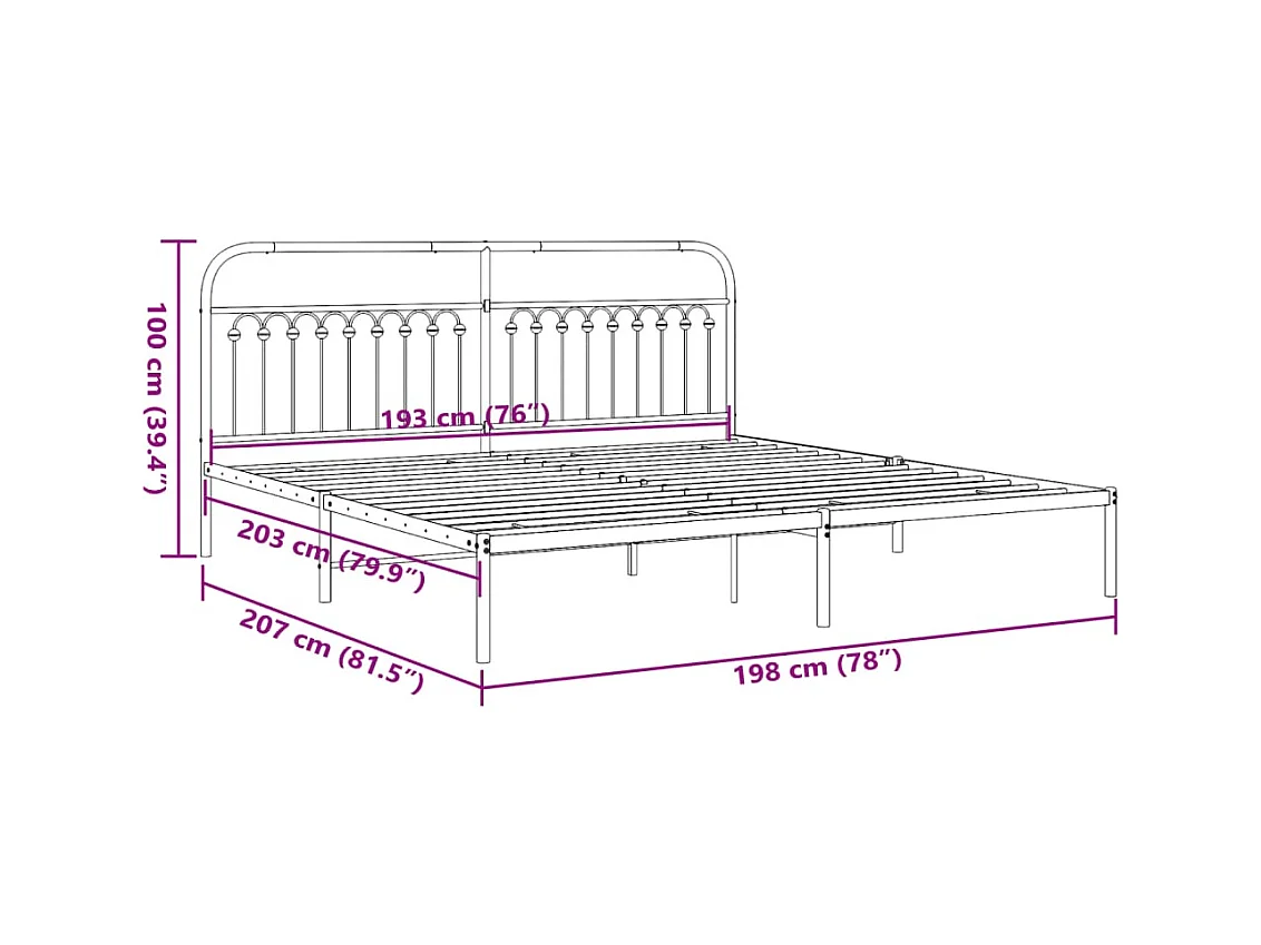 Cadre de lit métal sans matelas et tête de lit blanc 193x203 cm