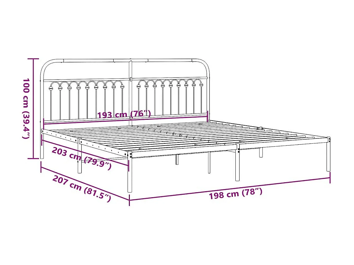 Cadre de lit métal sans matelas et tête de lit blanc 193x203 cm