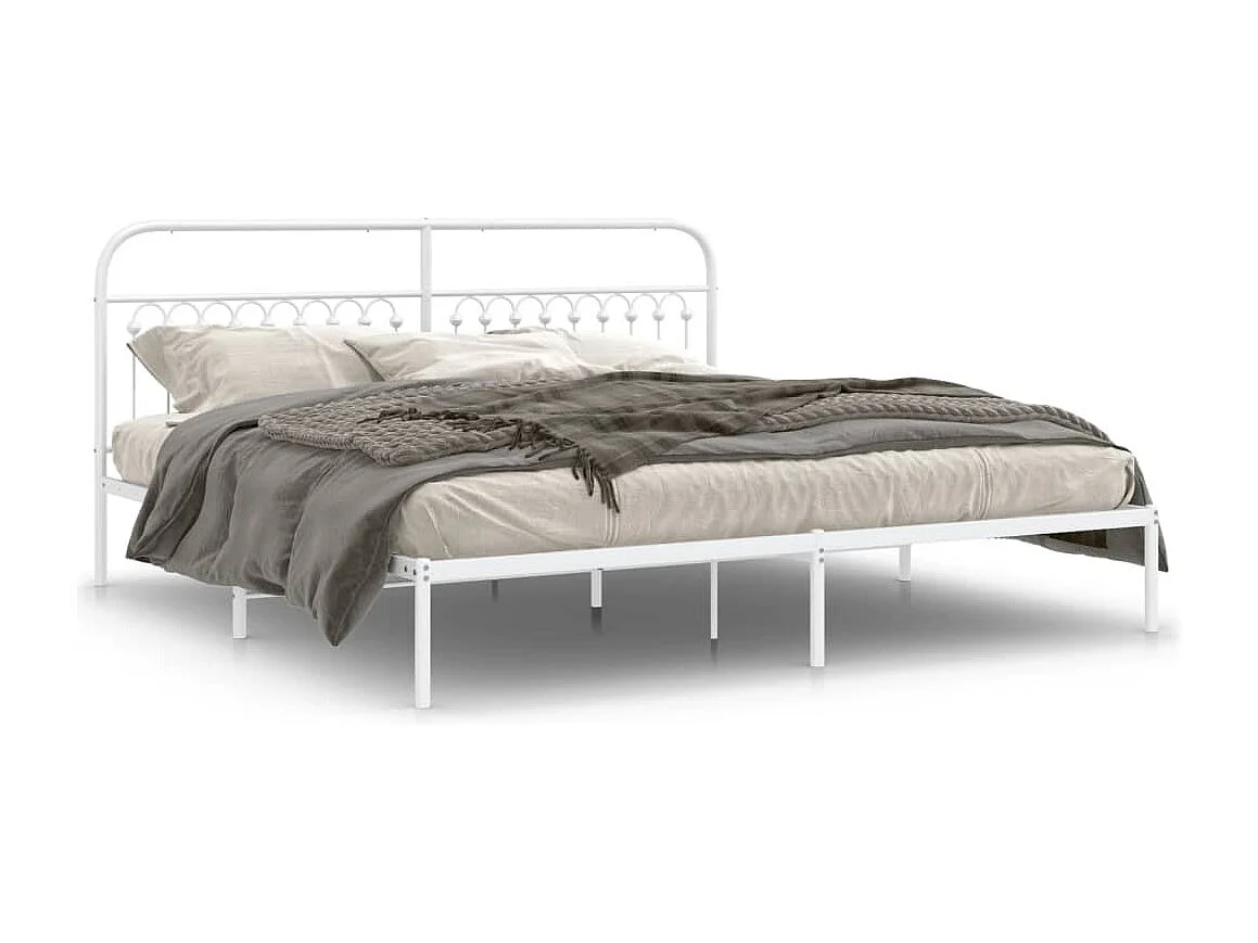 Cadre de lit métal sans matelas et tête de lit blanc 193x203 cm
