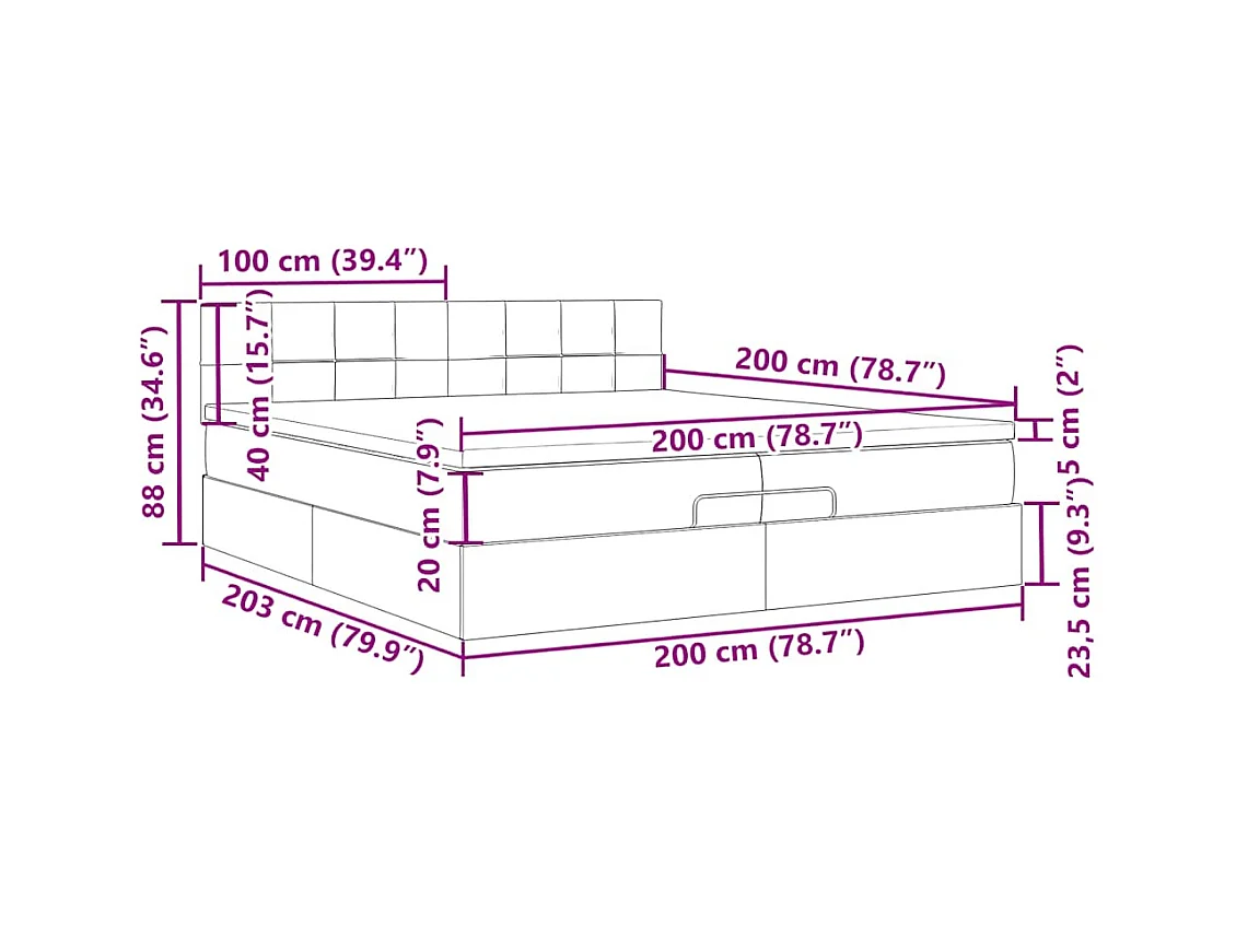 Estructura de cama otomana con colchón tela negra 200x200 cm