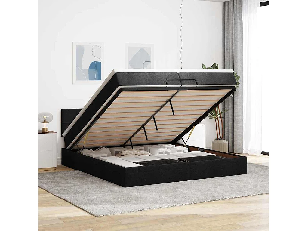 Cadre de lit ottoman avec matelas noir 200x200 cm tissu