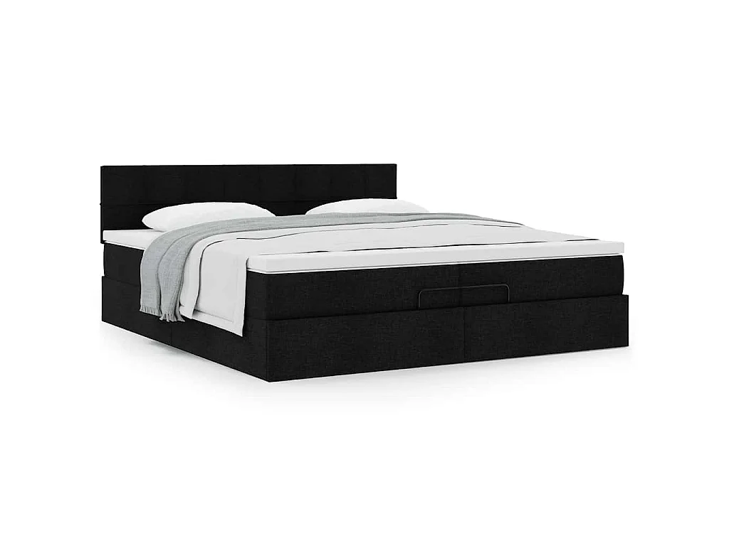 Cadre de lit ottoman avec matelas noir 200x200 cm tissu