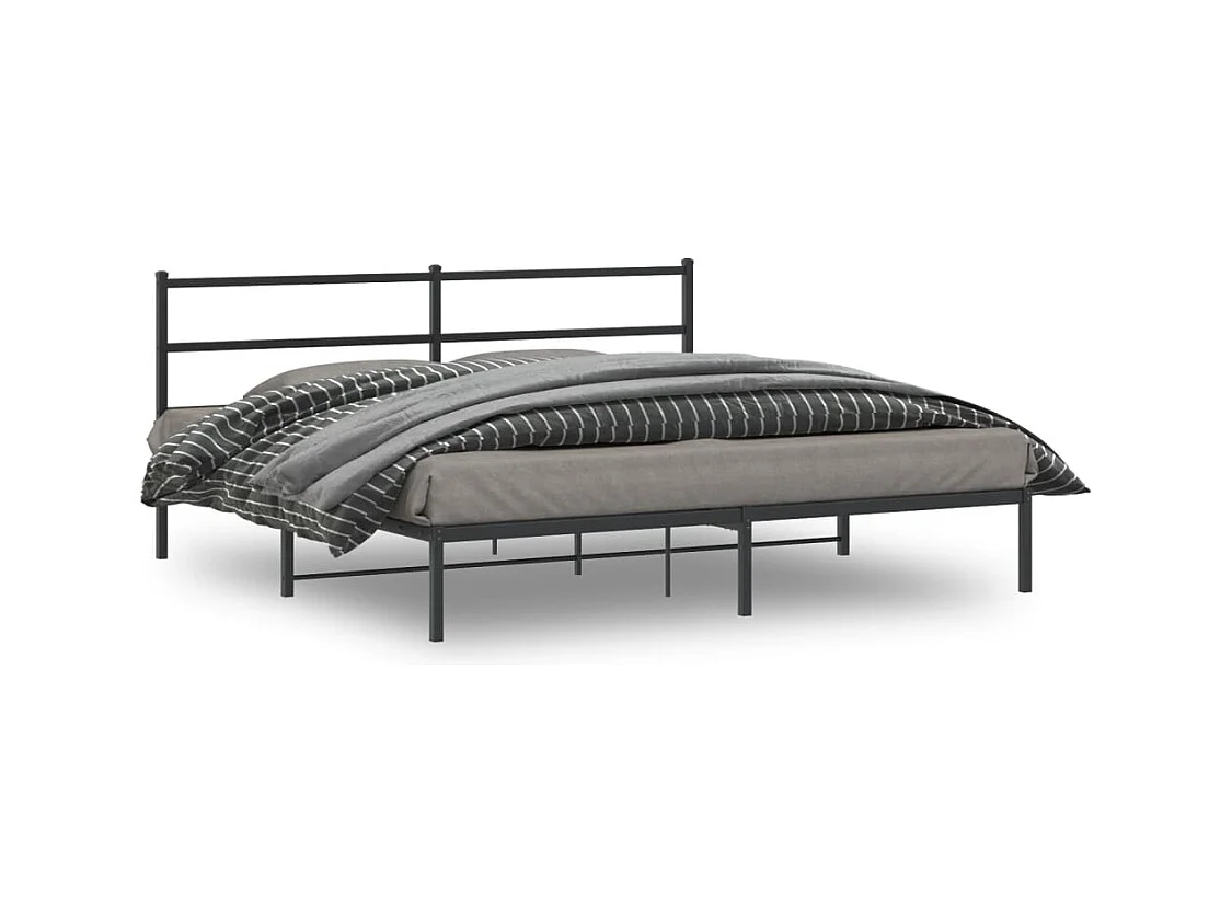 Cadre de lit métal sans matelas avec tête de lit noir 193x203cm