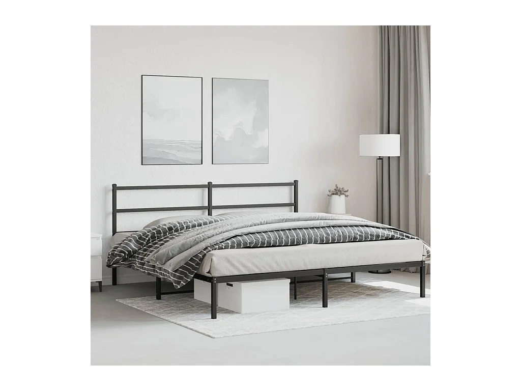 Cadre de lit métal sans matelas avec tête de lit noir 193x203cm