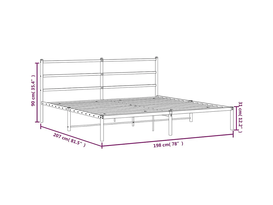 Cadre de lit métal sans matelas avec tête de lit noir 193x203cm