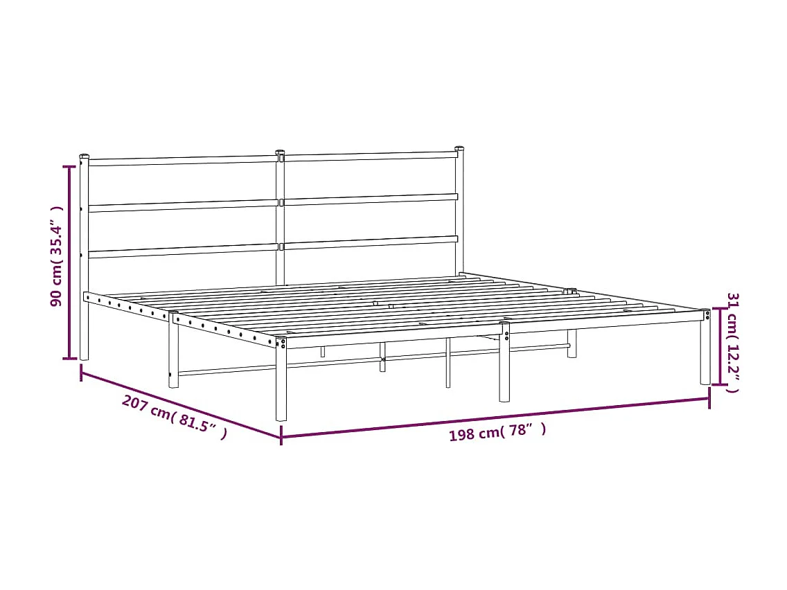 Bedframe met hoofdbord metaal zwart 193x203 cm