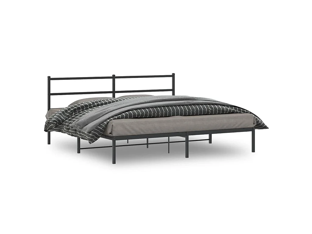 Cadre de lit métal sans matelas avec tête de lit noir 193x203cm