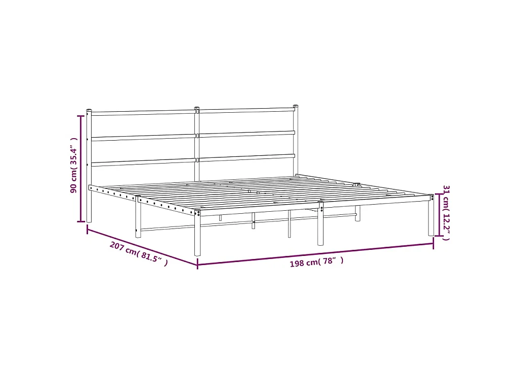 Cadre de lit métal sans matelas avec tête de lit noir 193x203cm