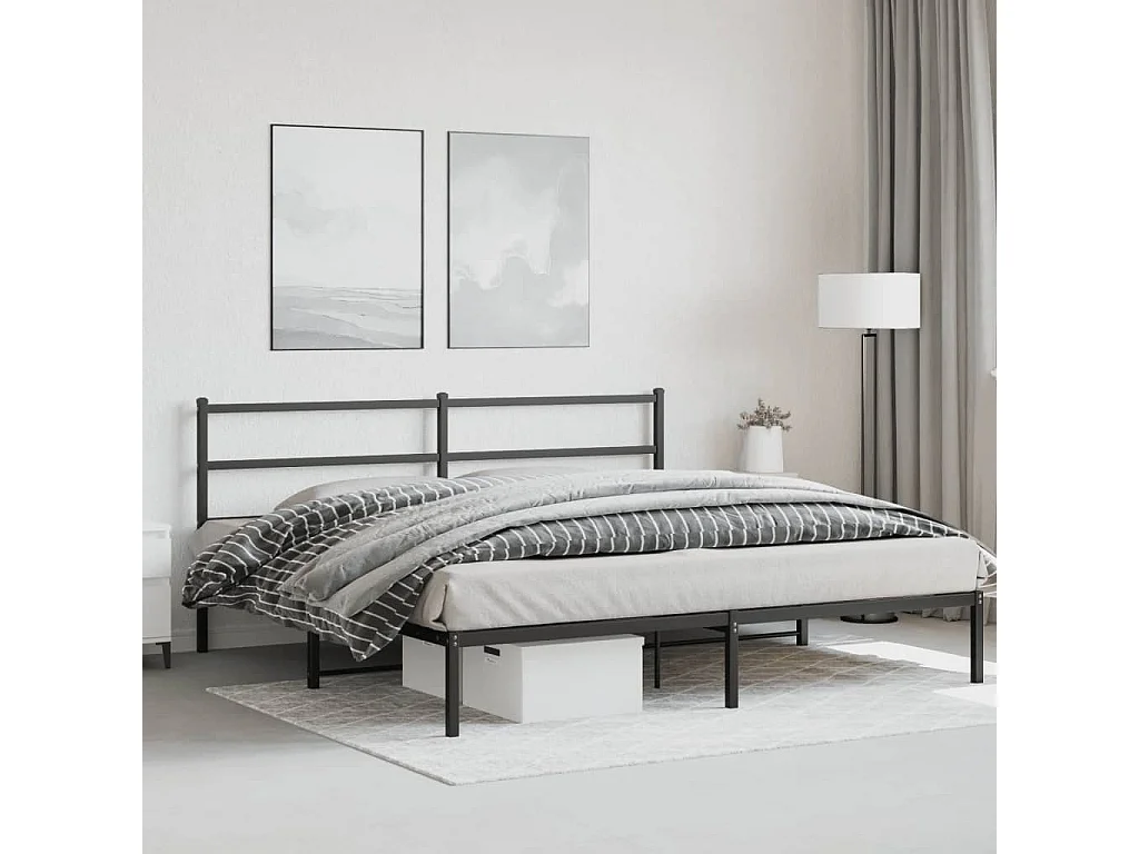 Cadre de lit métal sans matelas avec tête de lit noir 193x203cm