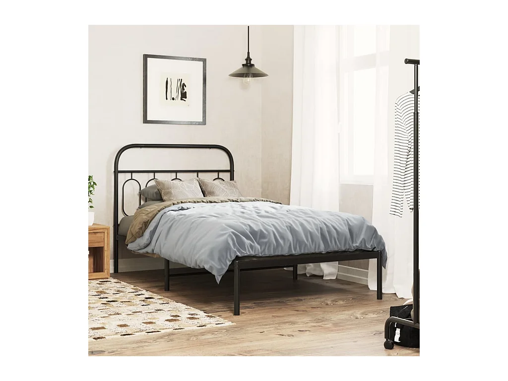 Bedframe met hoofdbord metaal zwart 107x203 cm