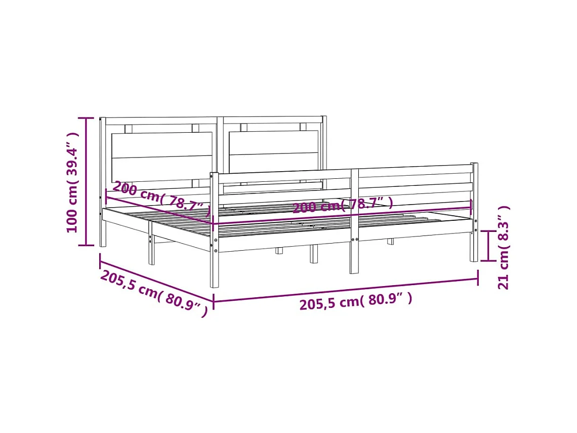 Cadre de lit sans matelas blanc 200x200 cm bois massif