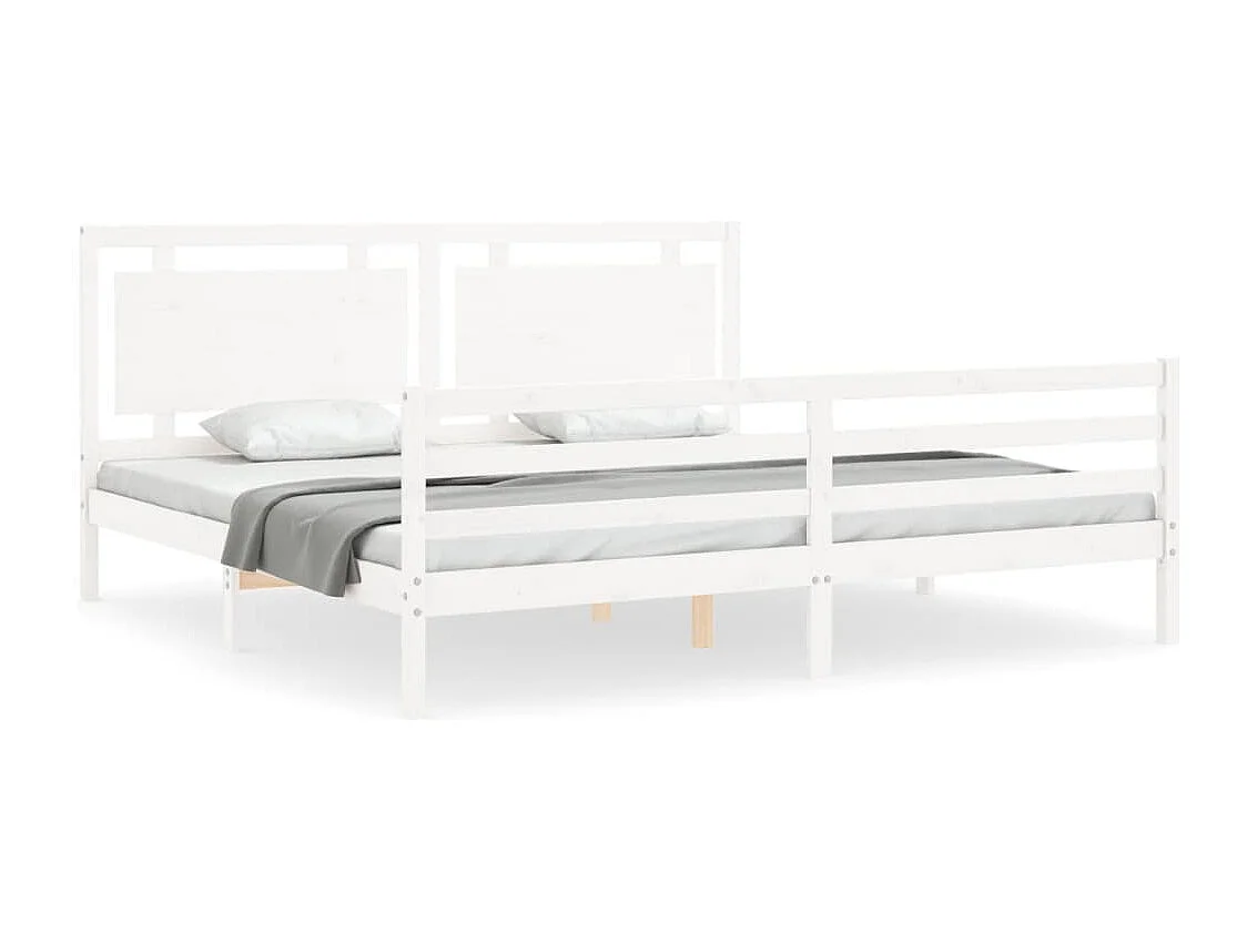 Bedframe met hoofdbord massief hout wit 200x200 cm