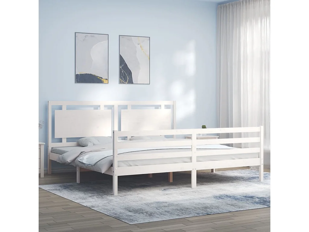 Bedframe met hoofdbord massief hout wit 200x200 cm