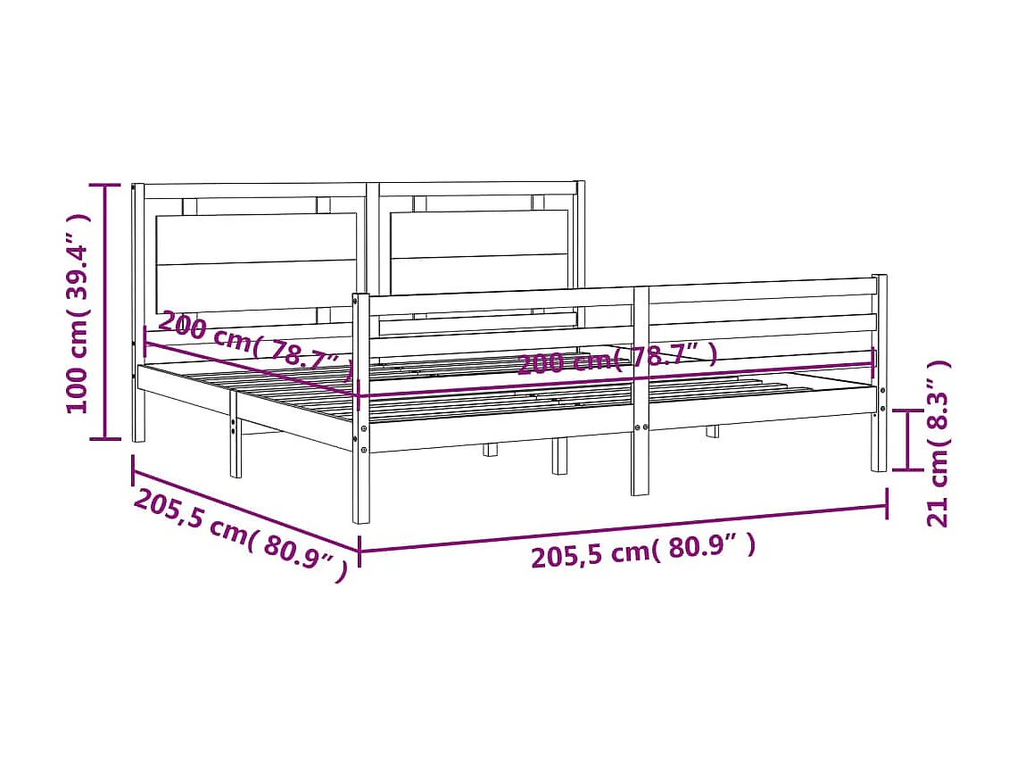 Bedframe met hoofdbord massief hout wit 200x200 cm