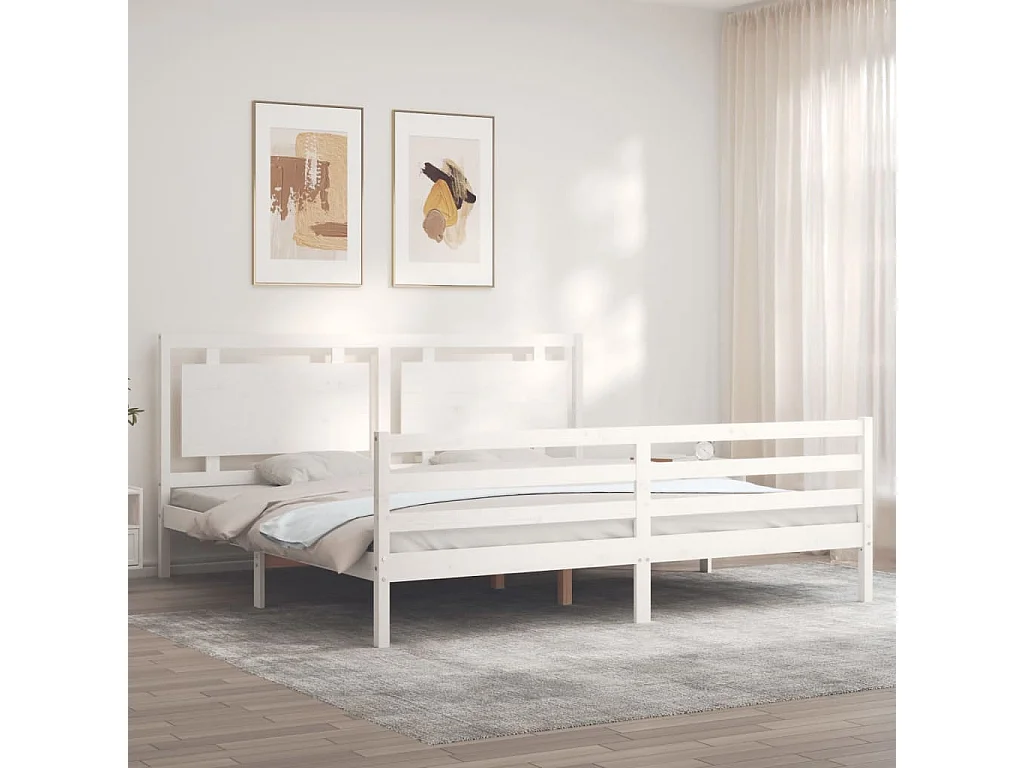 Estrutura de cama com cabeceira 200x200cm madeira maciça branco