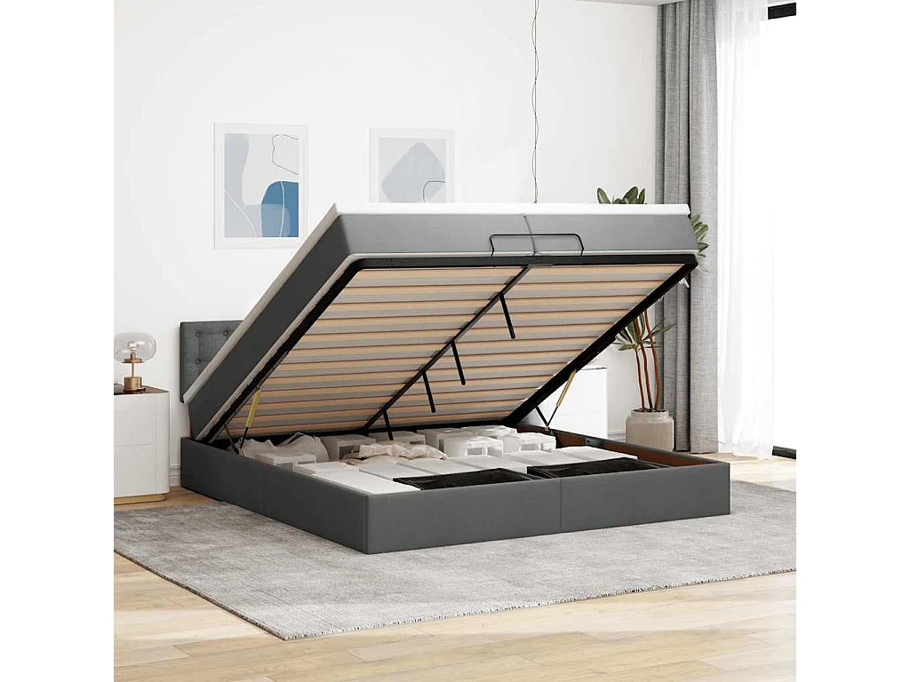 Struttura Letto Pouf con Materassi 200x200 cm in Tessuto