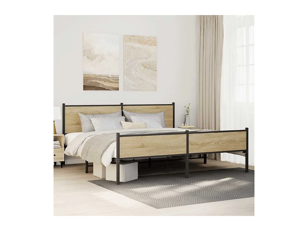 Cadre de lit en métal sans matelas chêne sonoma 193x203 cm